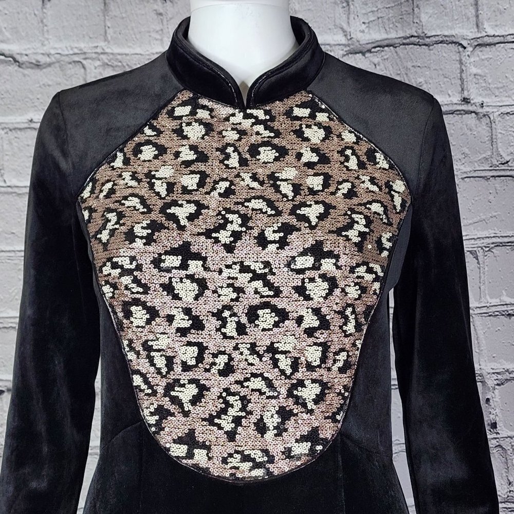 Sophie Marand Black Maxi Dress with Leopard Sequins, Women's 34